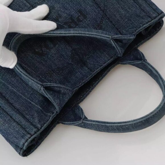 PRADA Canapa PM Hand Bag Denim Blue Gold Auth - Picture 11 of 15